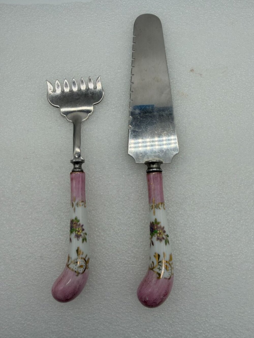 Vintage Sheffield England 2 Piece Serving Utensils Stainless Steel Porcelain